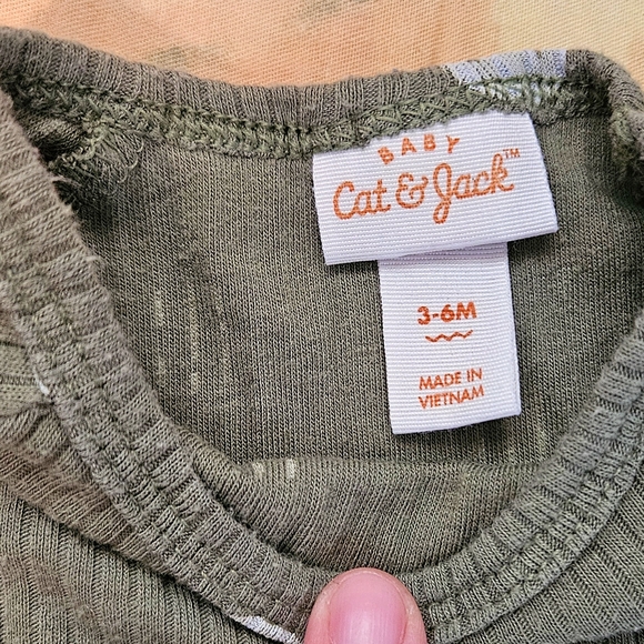 ☘️3/$15☘️ Cat & Jack - Baby 2 Pc Olive Green Set Olive with Smiley Faces - Picture 3 of 3
